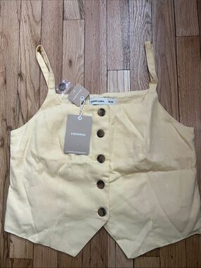 Ring Light Yellow Button-Front Linen Cami
